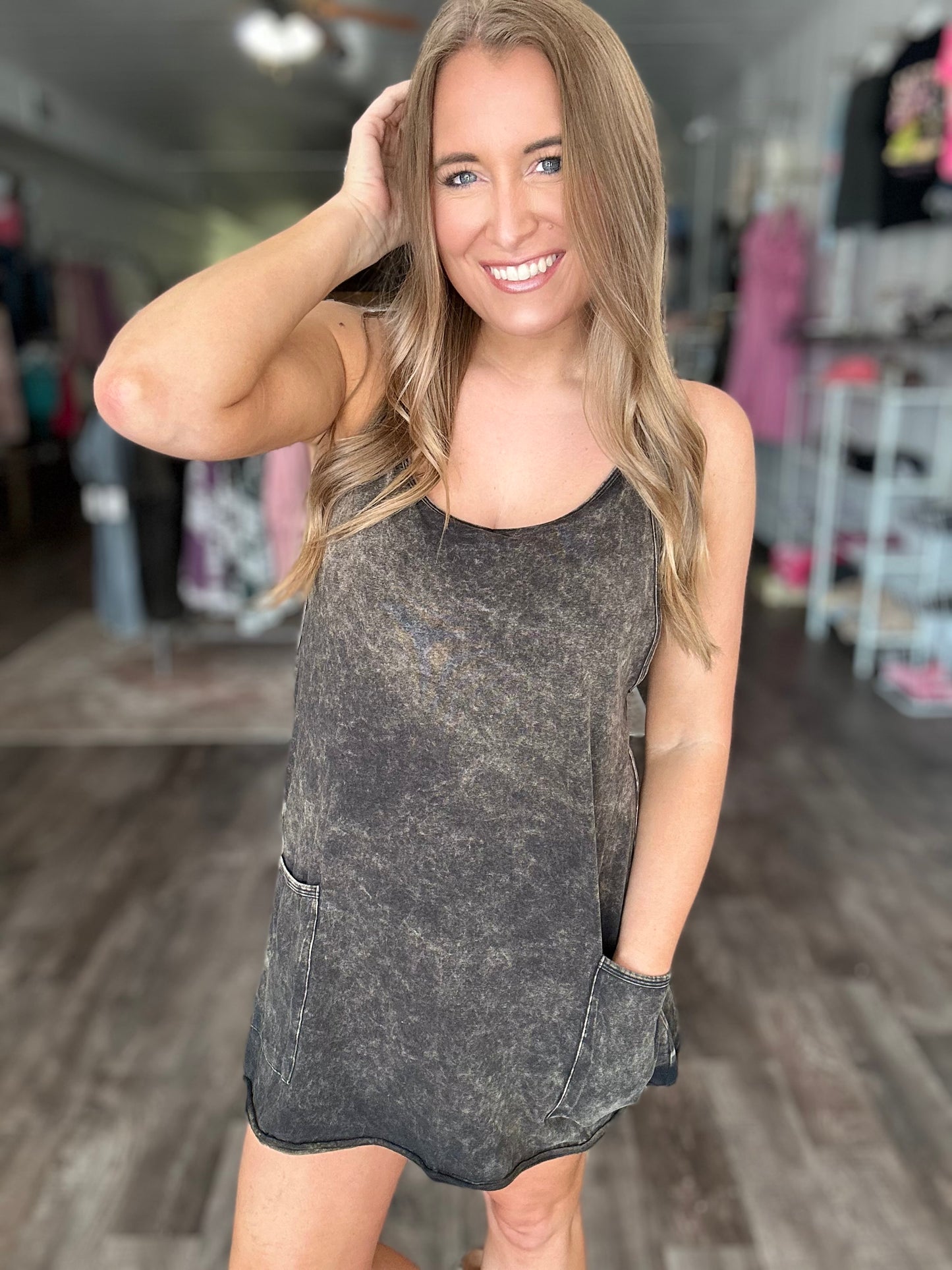 Cruising into the Weekend Washed Dress Romper - Black
