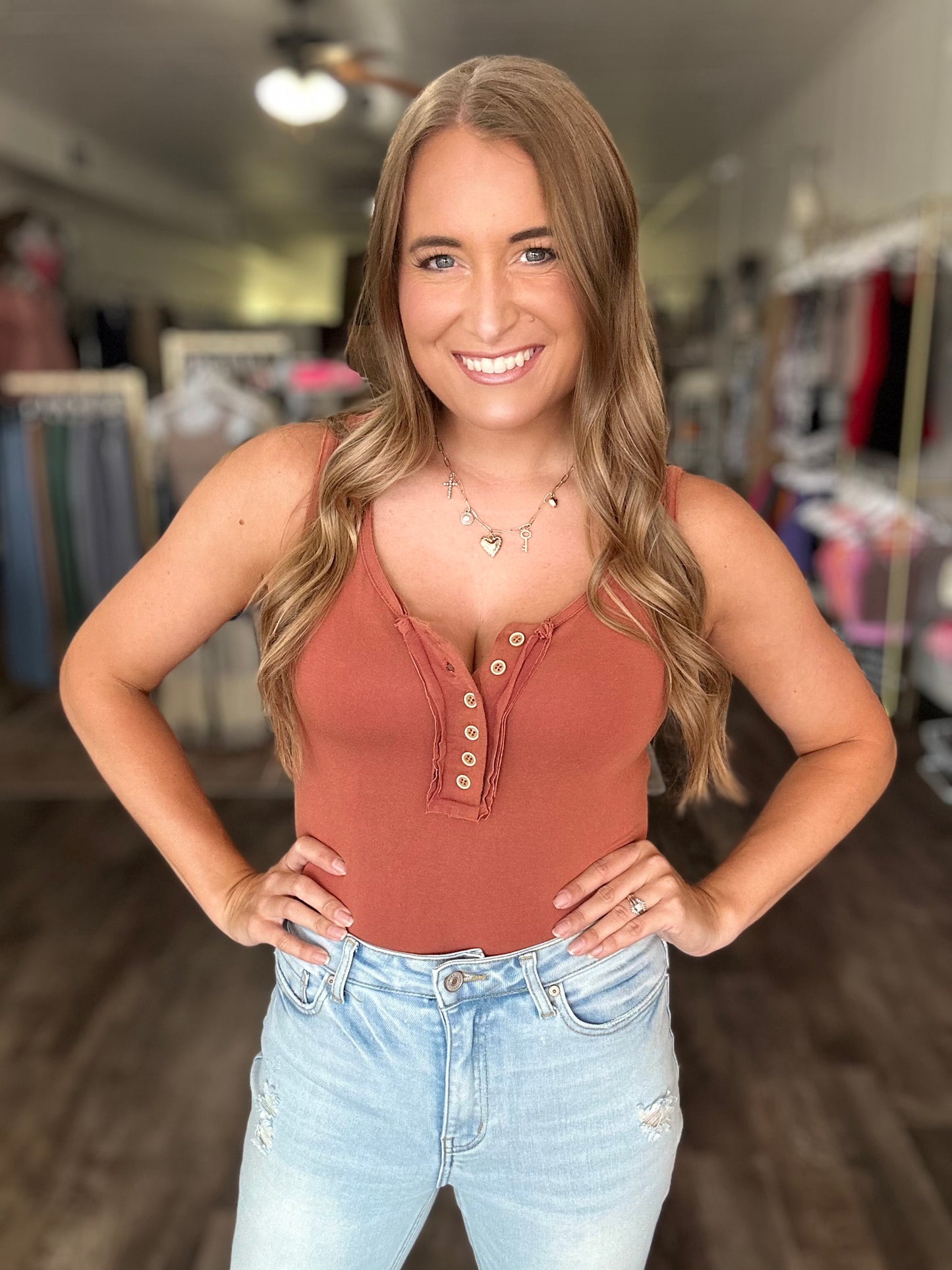 Slow It Down Button Down Bodysuit - Autumn