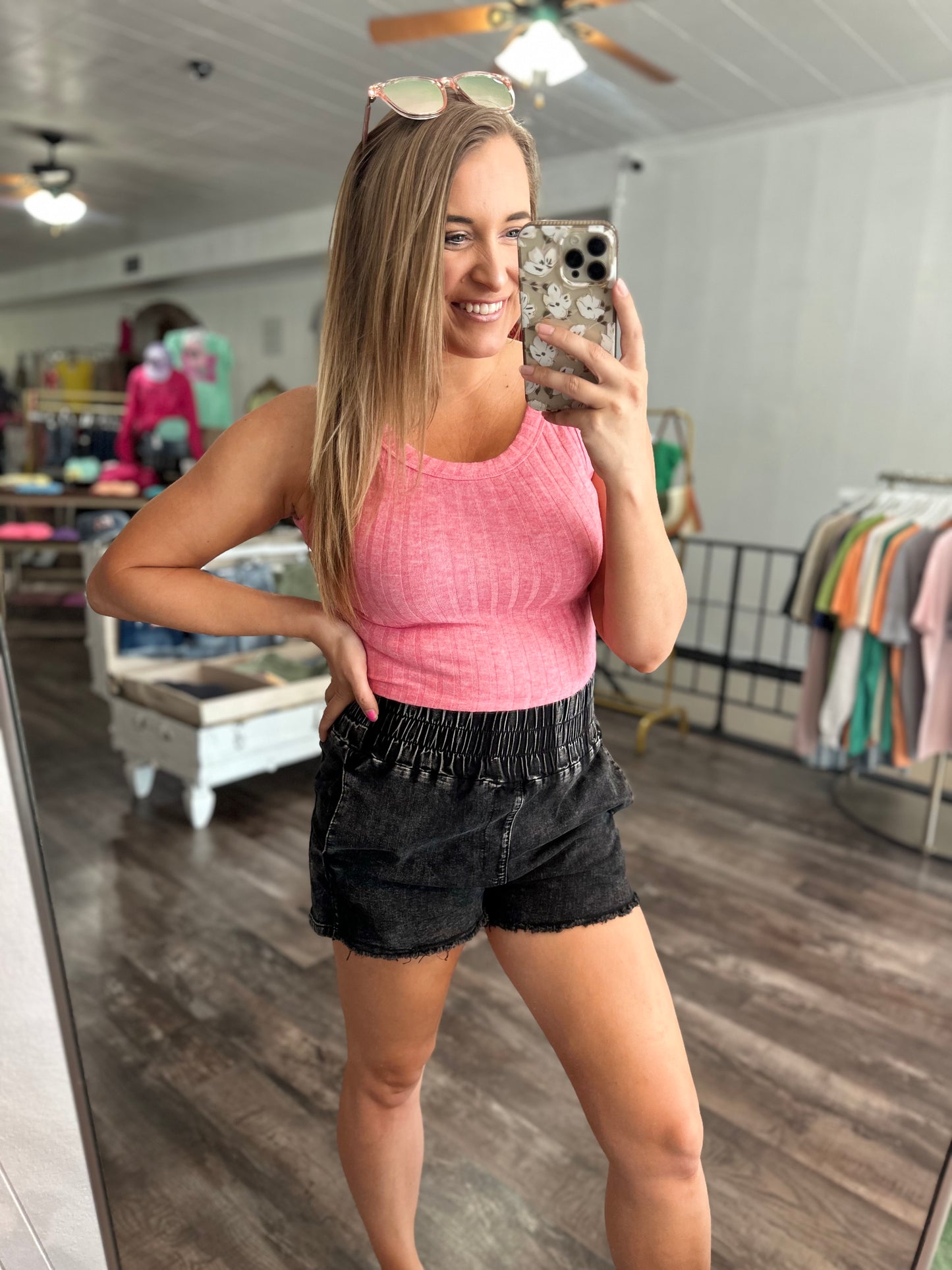 Charlotte Soft Ribbed Cropped Tank - Magenta Pink