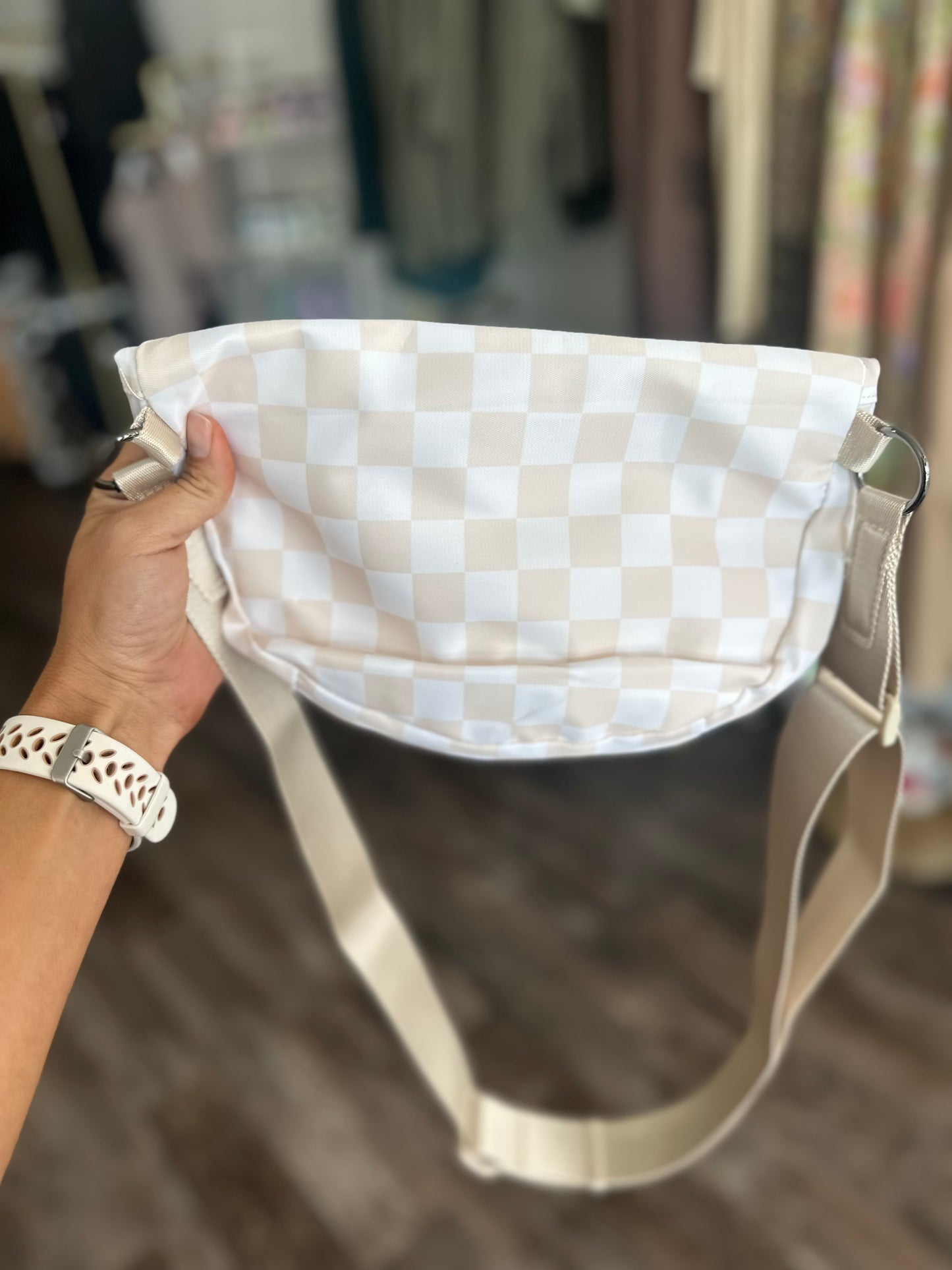 For The Hustle Sling Bag - Beige Checkered