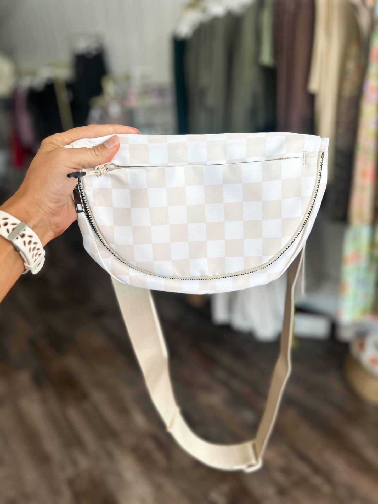 For The Hustle Sling Bag - Beige Checkered