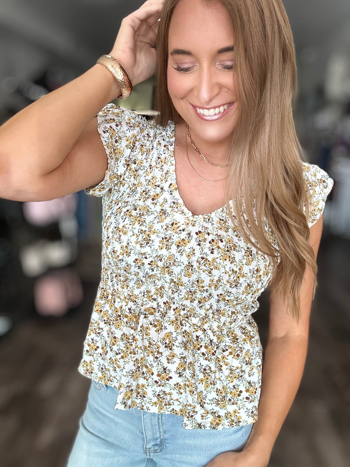 In Your Arms Smocked Floral Top