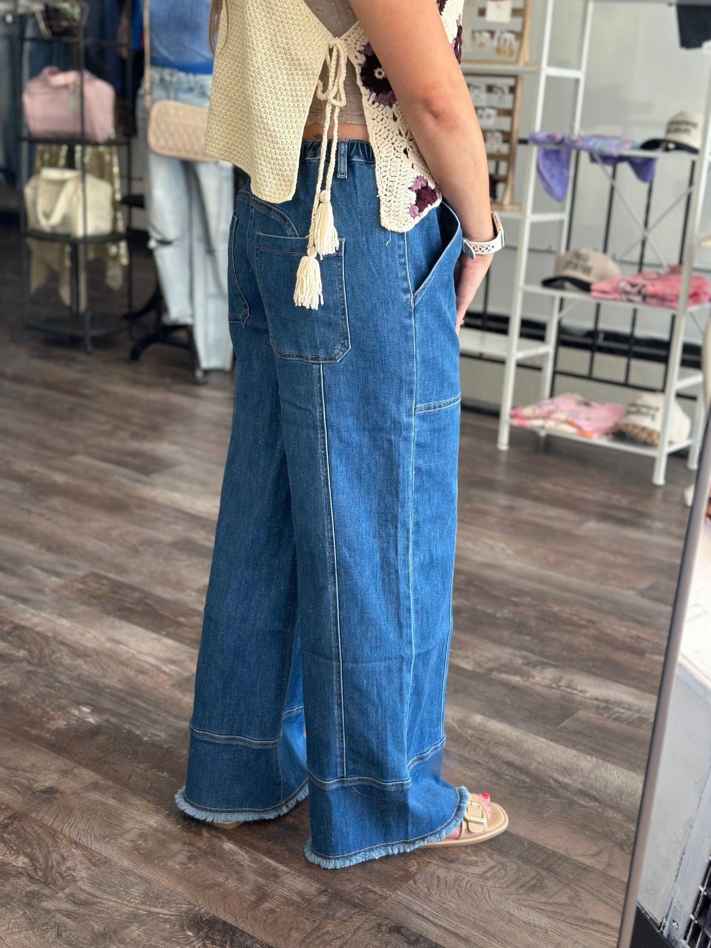 Leona Wide Leg Baggy Denim - Dark