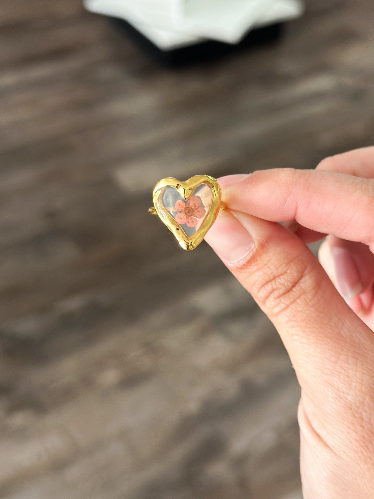 18K Stainless Steel Heart Floral Ring