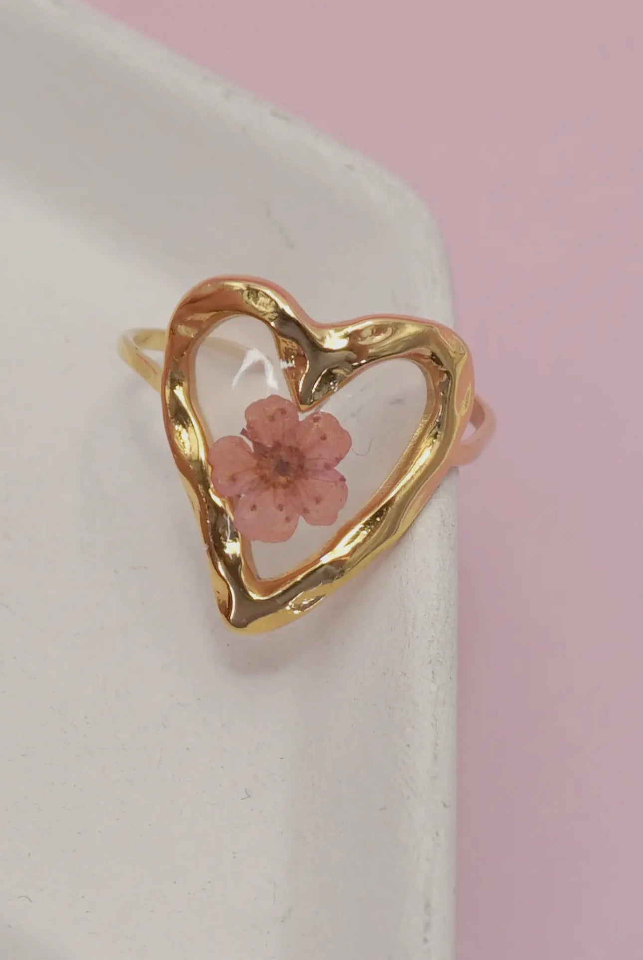 18K Stainless Steel Heart Floral Ring