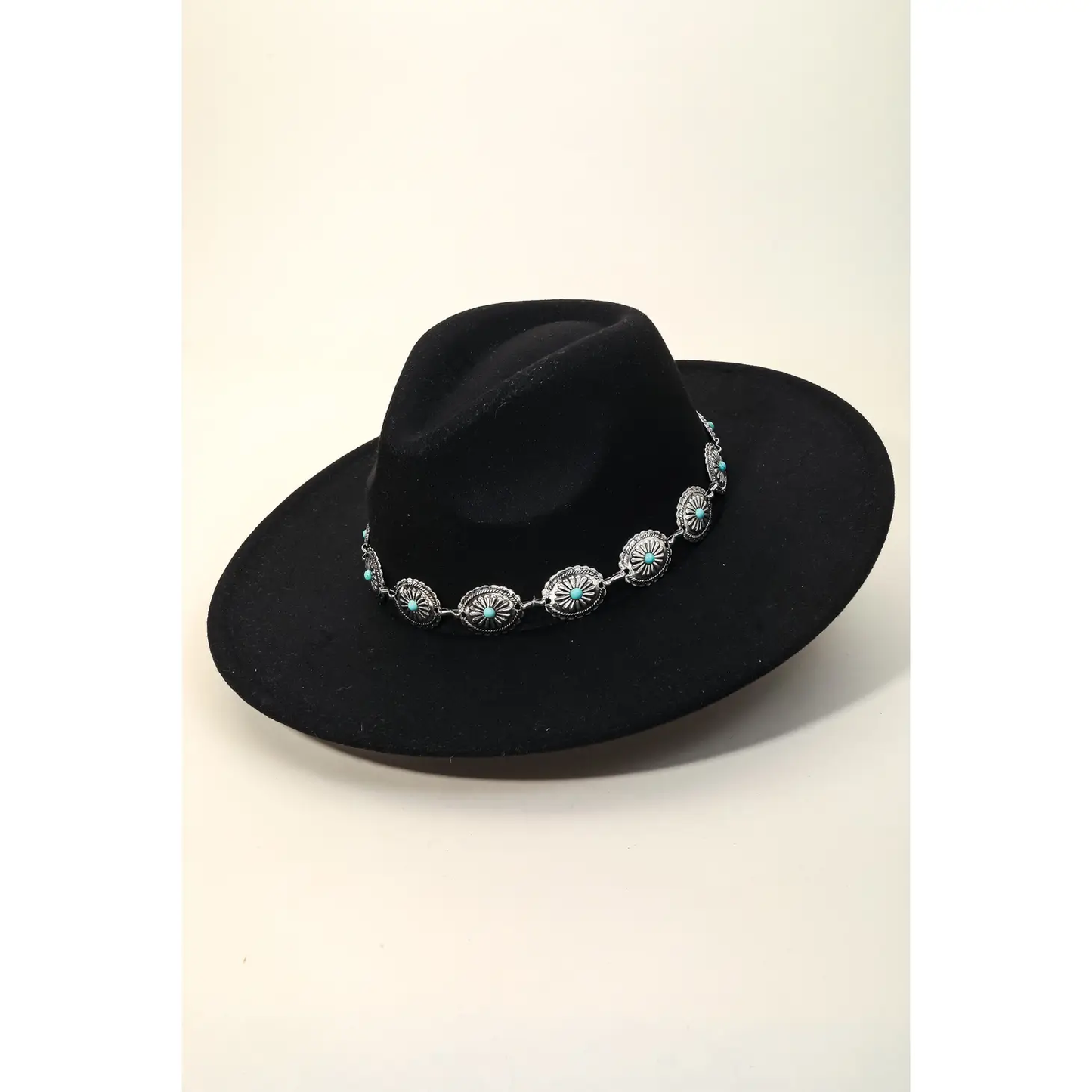 Western Concho Chain Fedora Hat - Black
