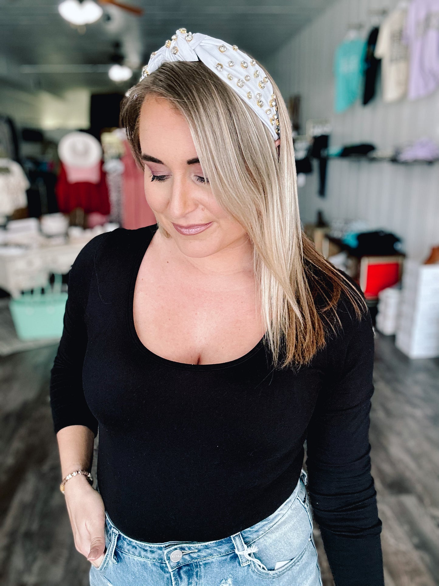 Stone Embellished Headband - White