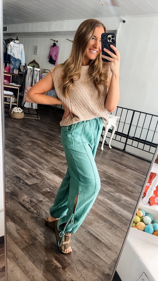 Whimsy Days Linen Pants - Sage