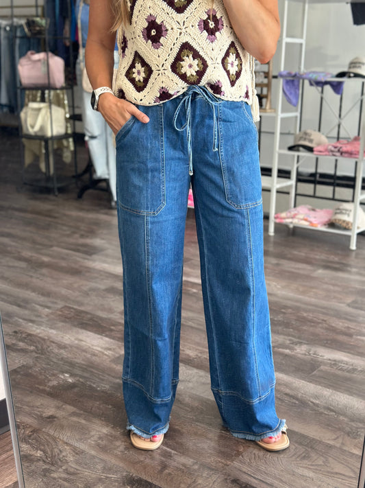 Leona Wide Leg Baggy Denim - Dark