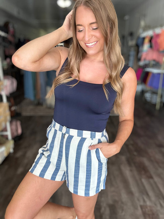 What’s It To You Navy Striped Shorts