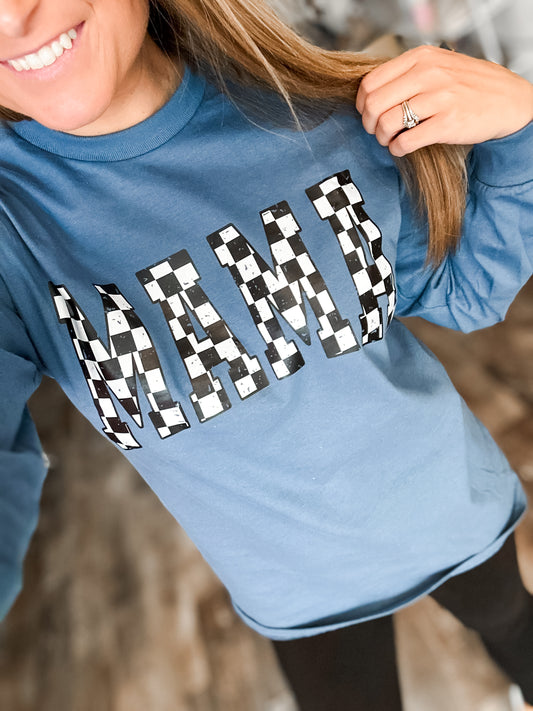 Mama Checkered Long Sleeve Tee