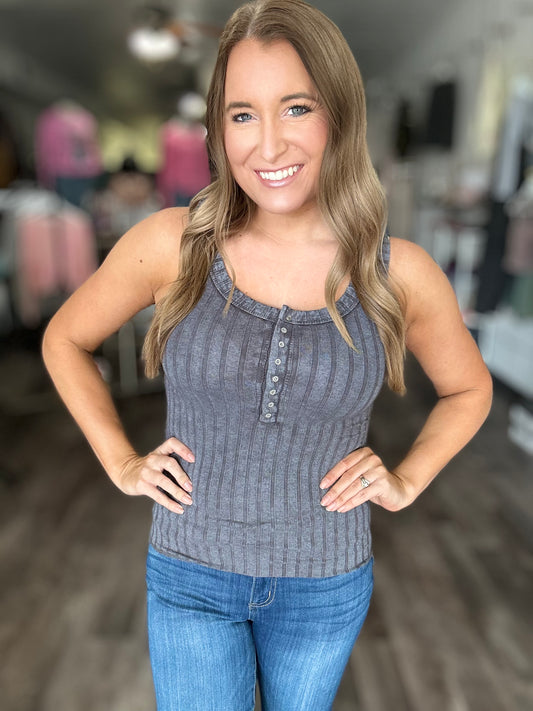 Della Soft Ribbed Tank - Ash Black