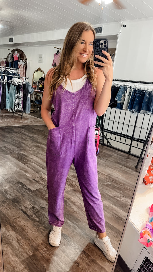 Cancel All Plans Acid Wash Jumpsuit - Purple