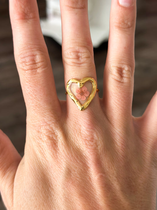 18K Stainless Steel Heart Floral Ring