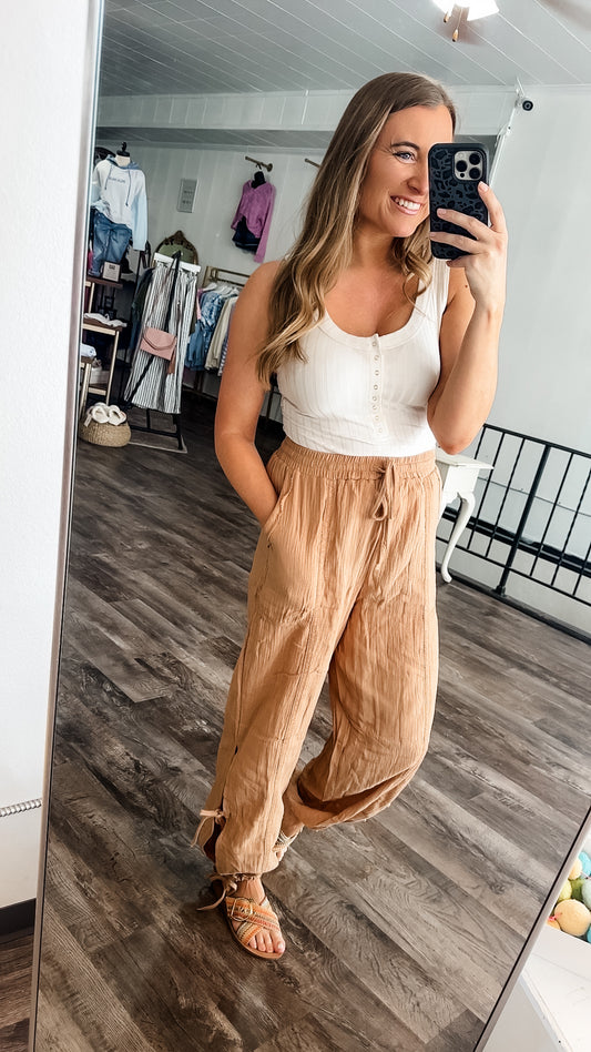 Whimsy Days Linen Pants - Taupe