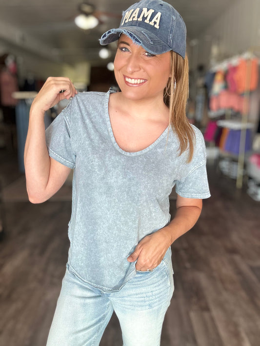Keep It Cool Washed V-Neck - Slate Blue
